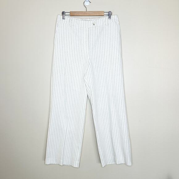 Jason Wu Ivory Pin-Striped Wide Leg Trouser Pants Womens Size 12 Resort Cotton - Picture 1 of 9